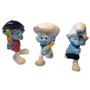 (3) Peyo Mcdonalds Smurf Toy Figures Baker Painter Gutsy 3"